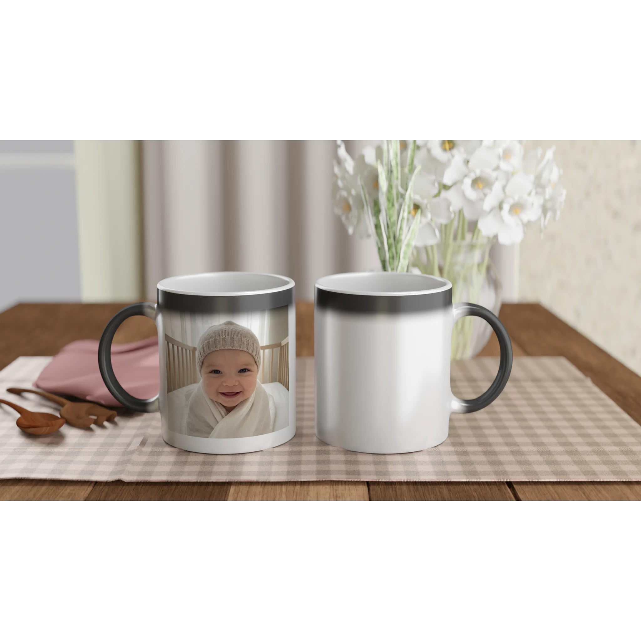 Magic photo mug displaying custom artwork