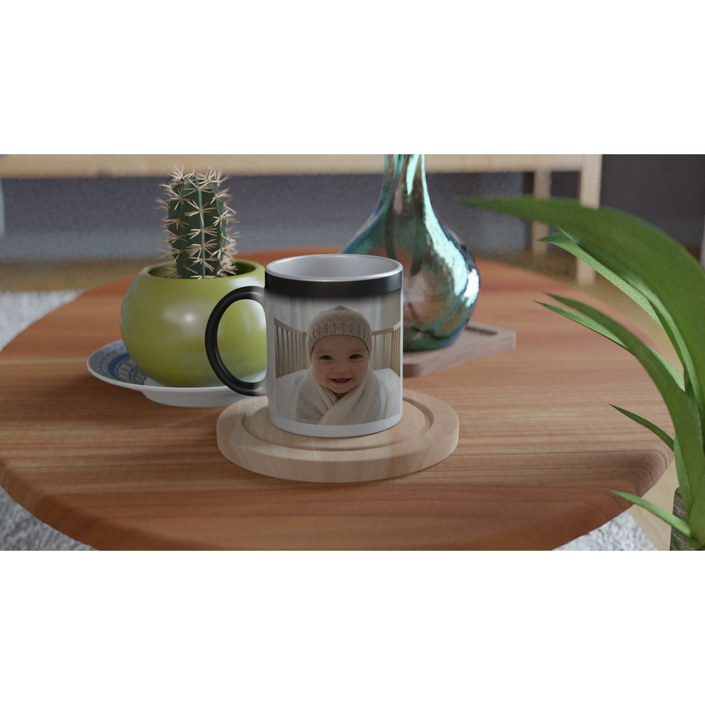 Magic photo mug revealing custom baby photo