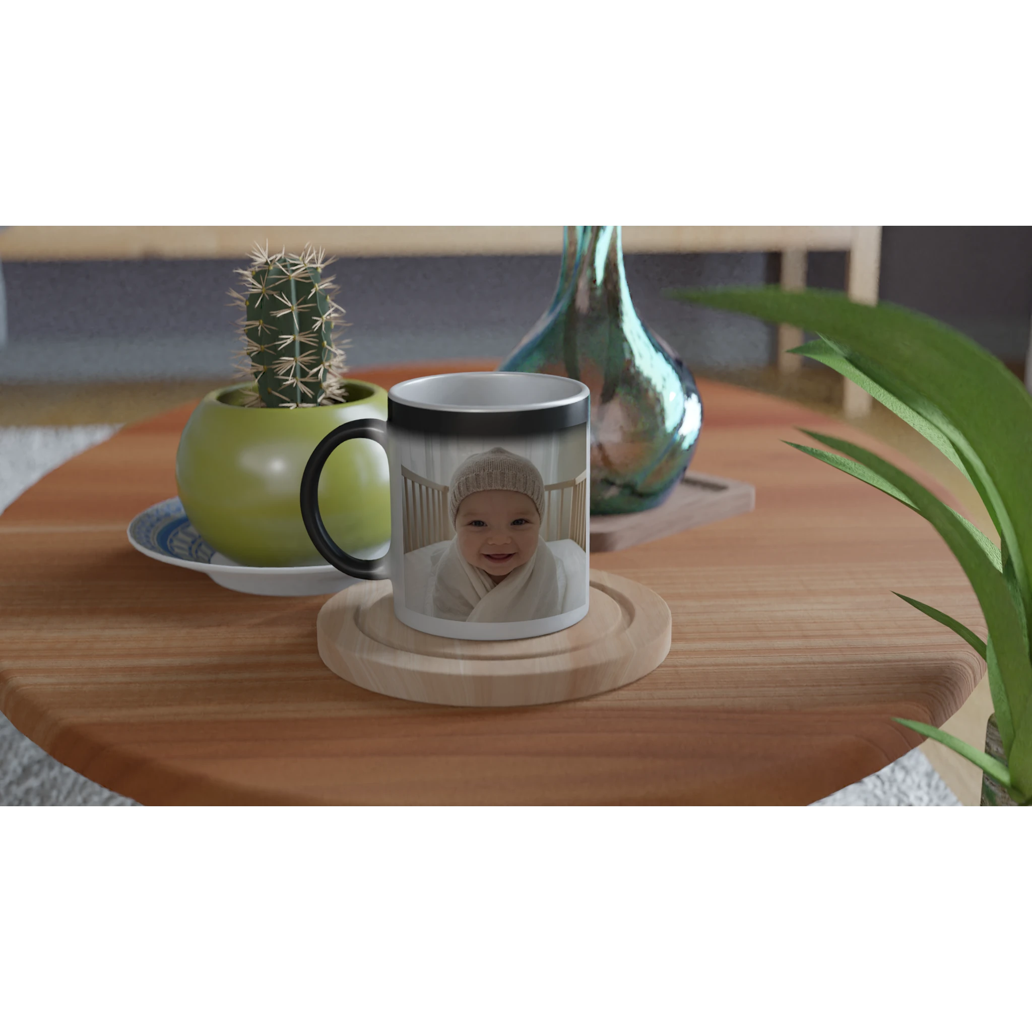 Magic photo mug revealing custom baby photo